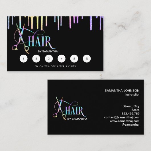 美容師ホログラフィック割引髪のハサミ 名刺 (正面/裏面)