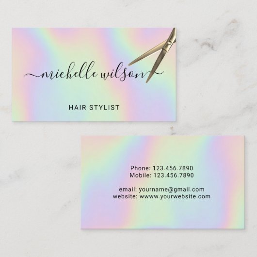美容師ホログラフィック金ゴールド切断美しいサロン 名刺 (正面/裏面)