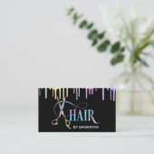 美容師ホログラフタイポグラフィ毛はさみ 名刺 (スタンド正面)