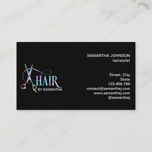 美容師ホログラフタイポグラフィ毛はさみ 名刺 (裏面)