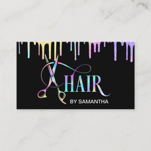 美容師ホログラフタイポグラフィ毛はさみ 名刺 (正面)