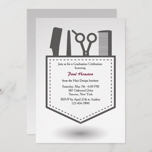 美容師ポケット卒業招待状 招待状 (正面/裏面)