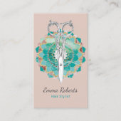 美容師マンダラフラワーシザー赤面ピンク 名刺 (正面)