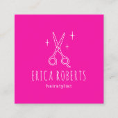 美容師ミニマリストシザーサロンホットピンク スクエア名刺 (正面)