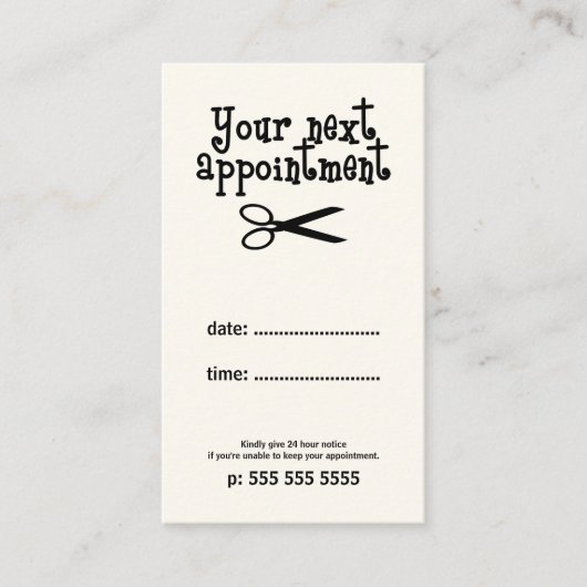 美容師ミニマルアポイントメントカードはさみ 予約カード (正面)
