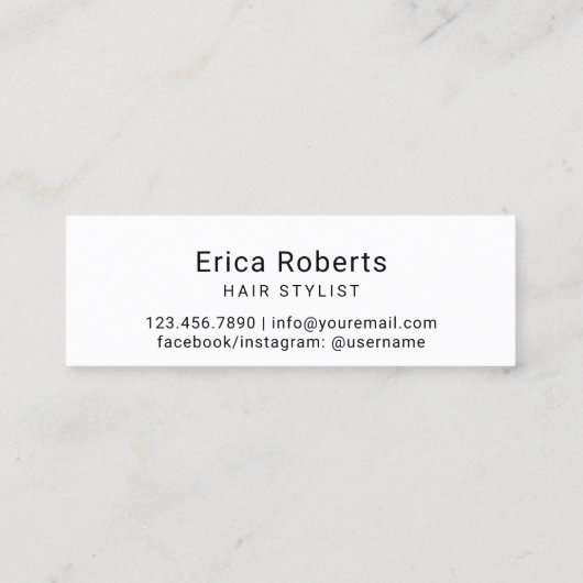 美容師ミニマルタイポグラフィ美しいサロン スキニー名刺 (裏面)