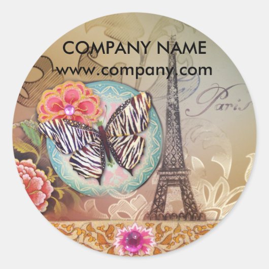 美容師メイクアップアーティストシックなパリエッフェルタワー ラウンドシール (正面)