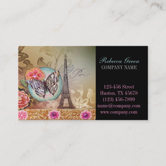 美容師メイクアップアーティストシックなパリエッフェルタワー 名刺 (正面)