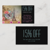 美容師メイクアップアーティストシックなパリエッフェルタワー 名刺 (正面/裏面)