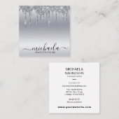 美容師メイクアップアーティストシルバーグリッタードリップ スクエア名刺 (正面/裏面)