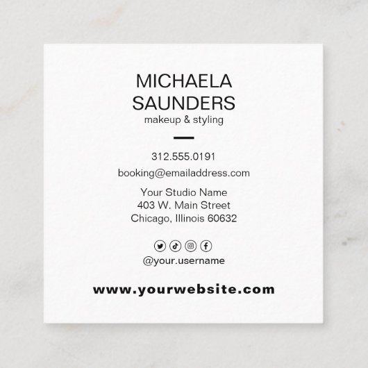 美容師メイクアップアーティストシルバーグリッタードリップ スクエア名刺 (裏面)