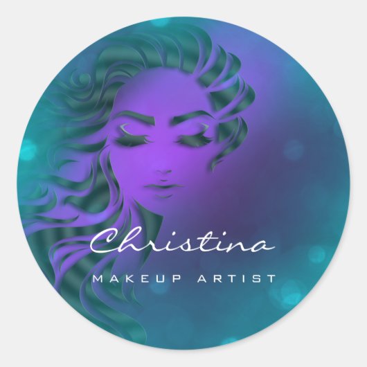 美容師メイクアップアーティストティール(緑がかった色)まつげパープル ラウンドシール (正面)