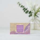 美容師メイクアップアーティストトレンディー金ゴールド&パープル 名刺 (スタンド正面)