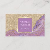 美容師メイクアップアーティストトレンディー金ゴールド&パープル 名刺 (正面)