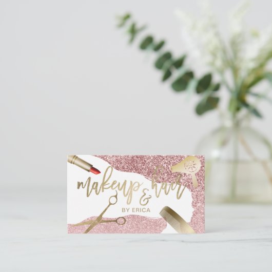 美容師メイクアップアーティストバラ金ゴールドタイポグラフィ 名刺 (スタンド正面)