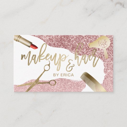 美容師メイクアップアーティストバラ金ゴールドタイポグラフィ 名刺 (正面)