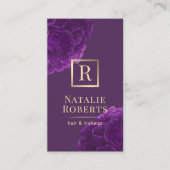 美容師メイクアップアーティストパープルフローラ金ゴールドロゴ 名刺 (正面)