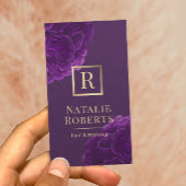 美容師メイクアップアーティストパープルフローラ金ゴールドロゴ 名刺