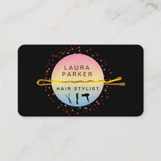 美容師メイクアップアーティストボビーピンサロンピンク 名刺 (正面)