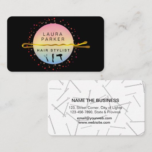 美容師メイクアップアーティストボビーピンサロンピンク 名刺 (正面/裏面)