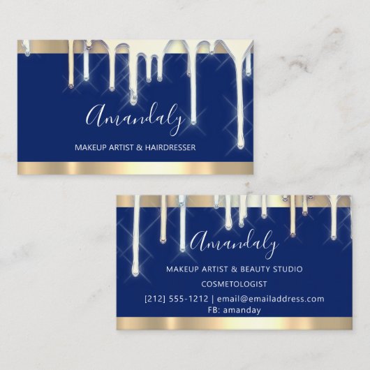 美容師メイクアップアーティスト海軍金ゴールド3Dドリップ 名刺 (正面/裏面)