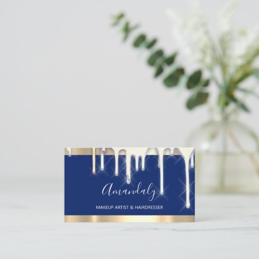 美容師メイクアップアーティスト海軍金ゴールド3Dドリップ 名刺 (スタンド正面)