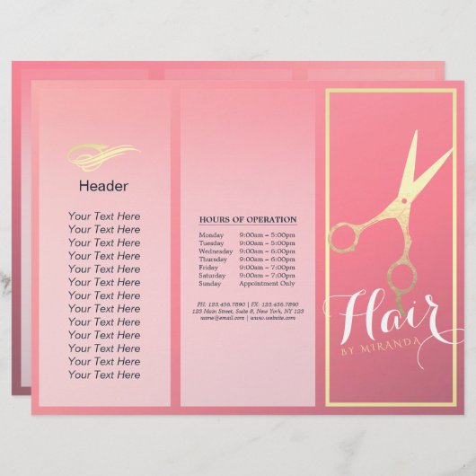 美容師メイクアップサロン金ゴールド三折 (正面/裏面)