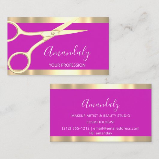 美容師モダンのシザーズブライトピンク 名刺 (正面/裏面)