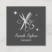 美容師モダンはさみ理容師ダークグレー スクエア名刺 (正面)