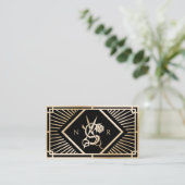 美容師モダンアールデコブラック&金ゴールドサロン 名刺 (スタンド正面)