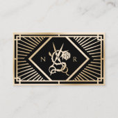 美容師モダンアールデコブラック&金ゴールドサロン 名刺 (正面)