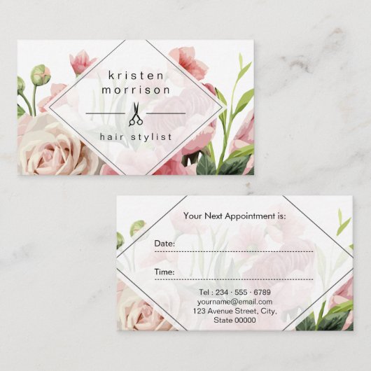 美容師モダンエレガントフローラアポイントメント 予約カード (正面/裏面)