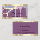 美容師モダンコイフール金ゴールドはさみ紫 名刺 (正面/裏面)