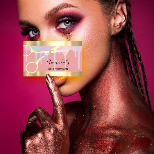 美容師モダンコイフール金ゴールドシザーズピンク 名刺