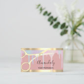 美容師モダンコイフール金ゴールドシザーズピンク 名刺 (スタンド正面)