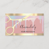美容師モダンコイフール金ゴールドシザーズピンク 名刺 (正面)
