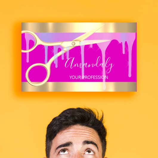 美容師モダンシザーズピンク金ゴールド 名刺