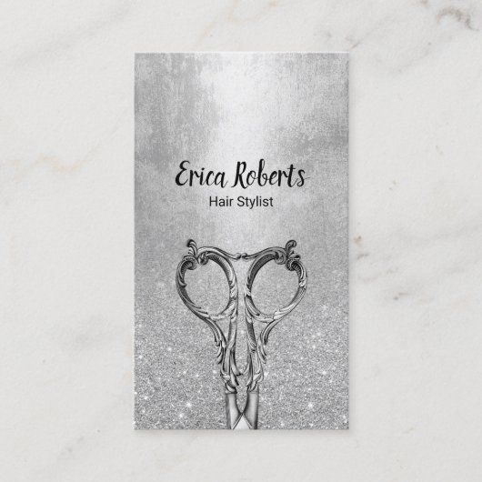 美容師モダンシルバーグリッターヘアサロン 名刺 (正面)