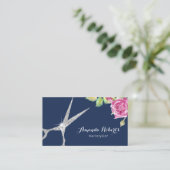 美容師モダンシルバーシザーズフローラネイビー 名刺 (スタンド正面)