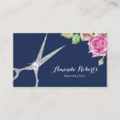 美容師モダンシルバーシザーズフローラネイビー 名刺 (正面)