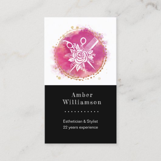 美容師モダンスタイリストシザーズコームピンクシック 名刺 (正面)