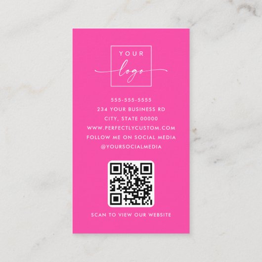 美容師モダンスタイリスト熱いピンク 名刺 (裏面)