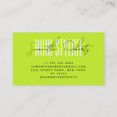 美容師モダンタイポグラフィスクリプトneon green 名刺 (裏面)