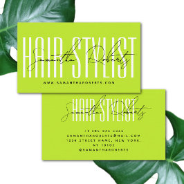 美容師モダンタイポグラフィスクリプトneon green 名刺