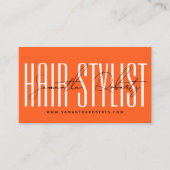 美容師モダンタイポグラフィスクリプトneon orange 名刺 (正面)