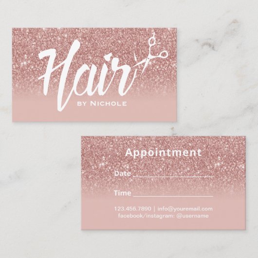 美容師モダンタイポグラフィバラグラデーション金ゴールド 予約カード (正面/裏面)