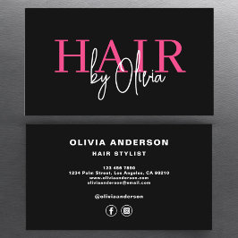 美容師モダンタイポグラフィホットピンク 名刺