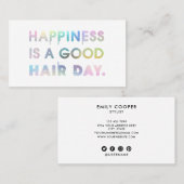 美容師モダンタイポグラフィレインボーフォイルホワイト 名刺 (正面/裏面)