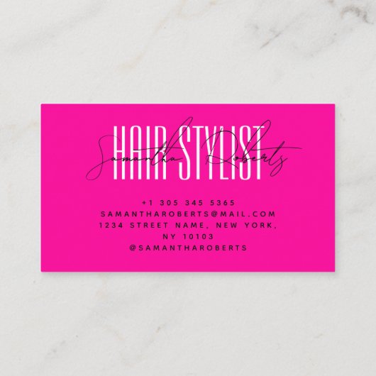 美容師モダンタイポグラフィ脚本ネオンピンク 名刺 (裏面)