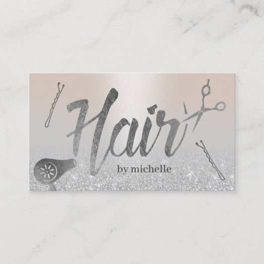 美容師モダンタイポグラフィ銀グリッター 名刺 (正面)